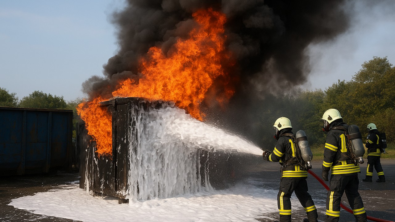 Brand wird mit Löschschaum gelöscht