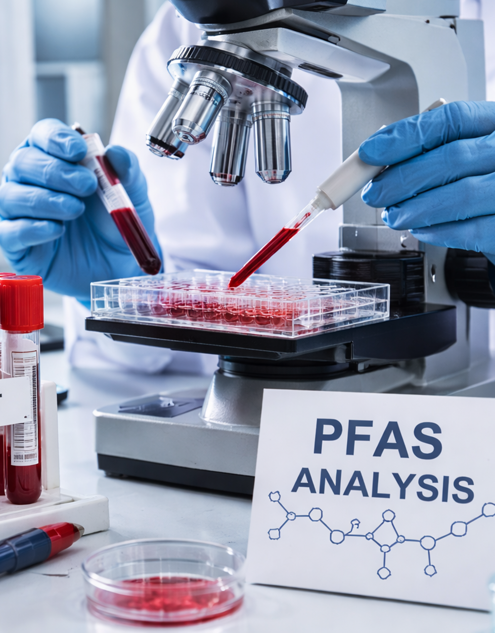 Röhrchen mit Blut und der Aufschrift: PFAS