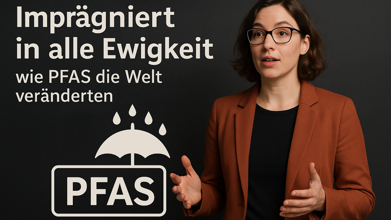 Frau mit PFAS-Symbolen, KI-generiert